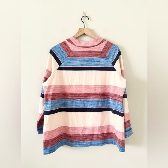 T by Talbots Zip Mockneck Long Sleeve Cotton Blend Pullover in Multi Stripe - 1X - Picture 4 of 7